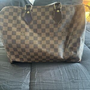 Louis Vuitton Brown Checkered Bag with Gold Lock